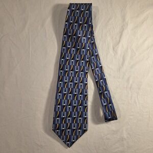 Firenze 100% Silk Tie Men's Necktie Geometric Pattern, Blue Gold White